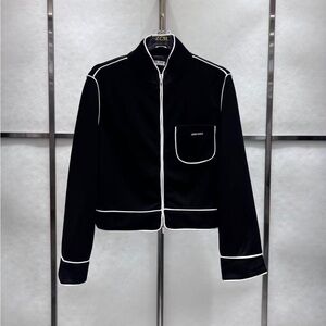 Miu Miu Black Bomber Jacket with White Accents